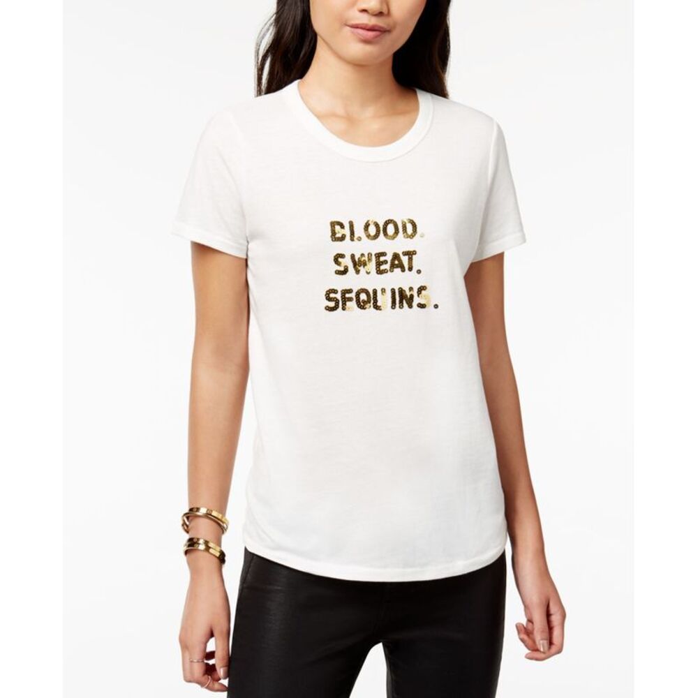 Bow Drape Blood Sweat Sequined Graphic T-Shirt